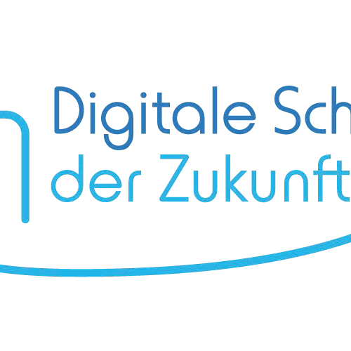 Logo der digitalen Schule der Zukunft in blauer Schrift auf weißem Hintergrund.